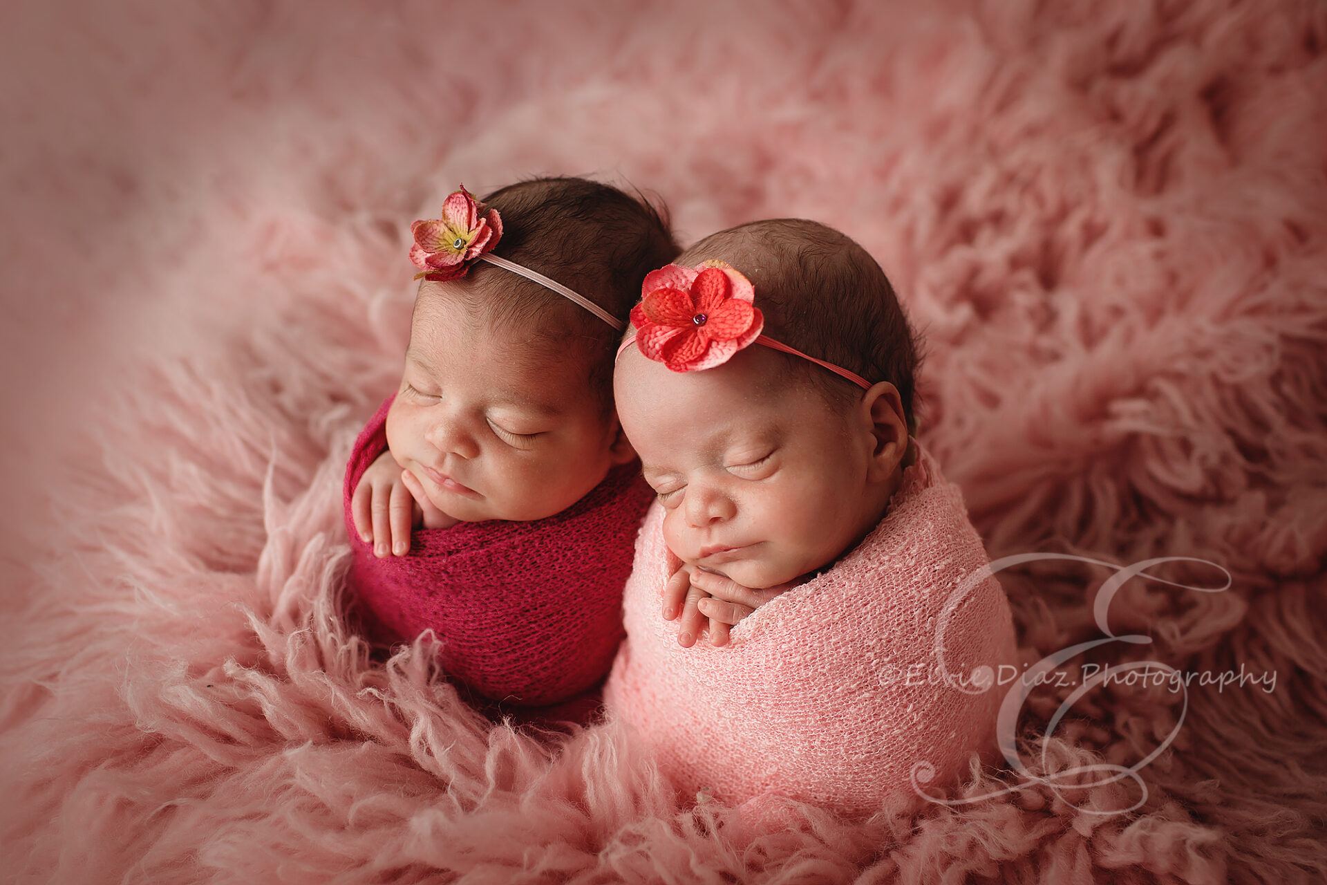 ElvieDiazPhotography-Chicago-Newborn-Photographer-Twin-Girls-pink-potato-sack