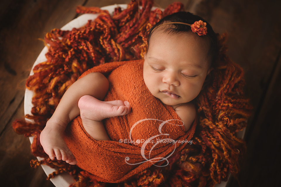 chicago-newborn-photographer-elvie-girl-wrapped-baby-orange-fall-season